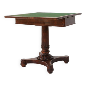 Table console à cartes pliante victorienne en loupe de bois, 19e siècle