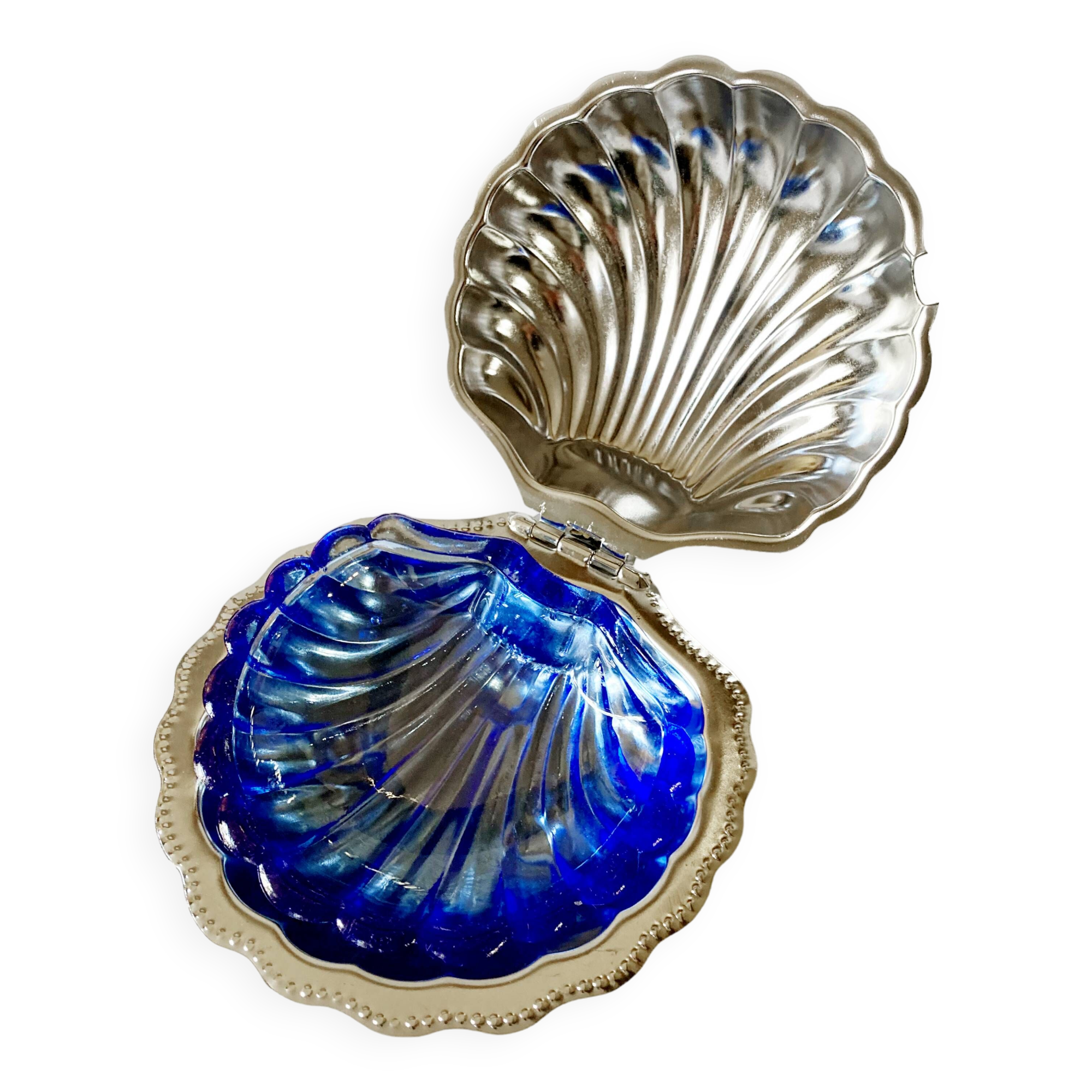 Silver metal shell butter dish, 1950s