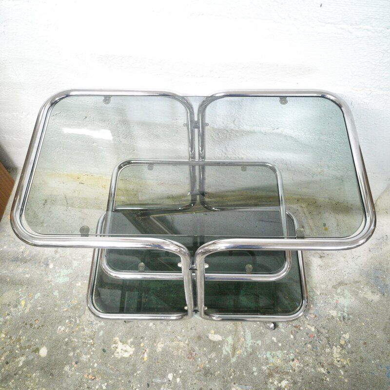 Chrome rolling table and smoked glass