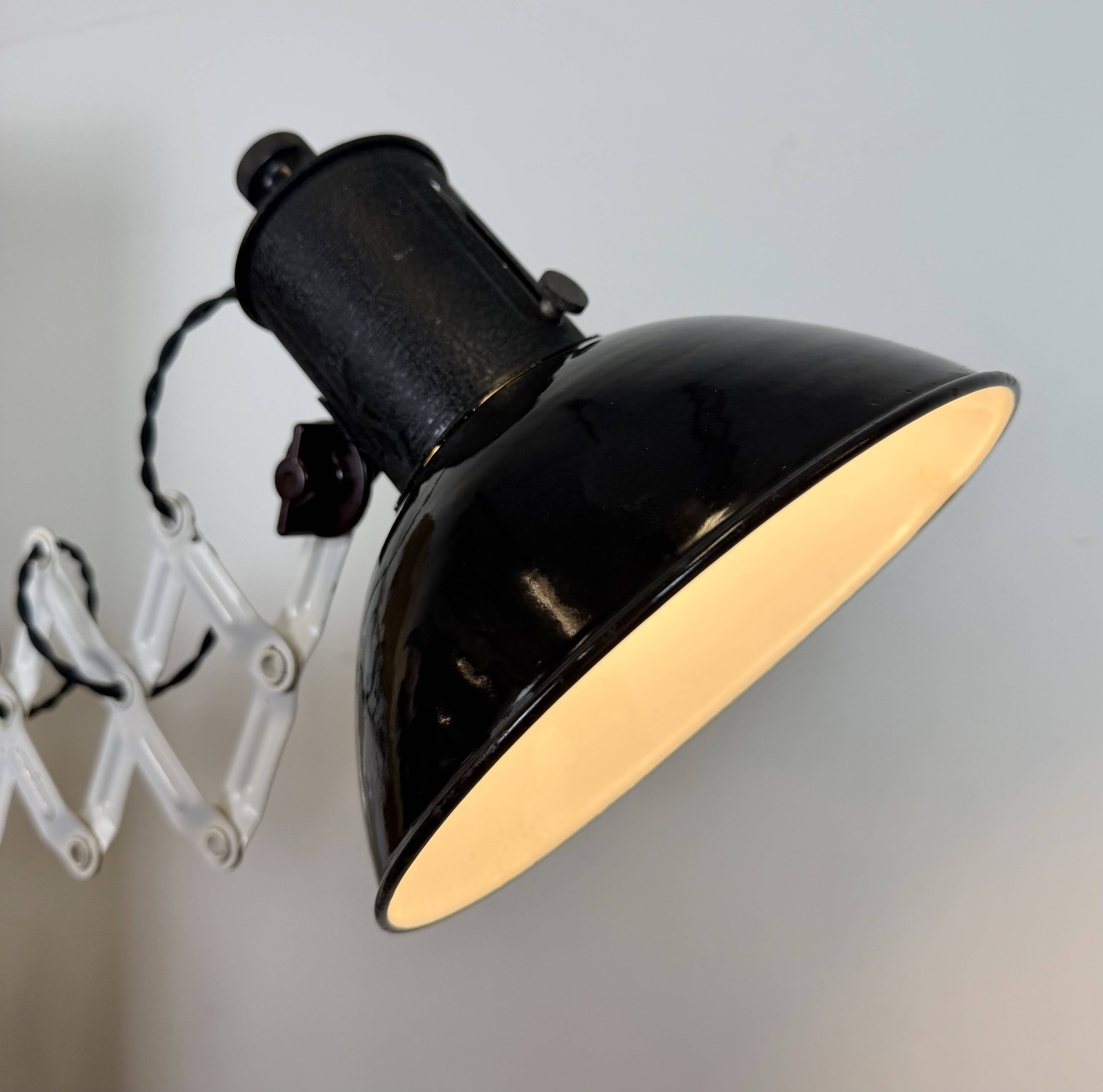 Industrial Black Enamel Scissor Wall Lamp, 1950s