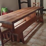 Solid oak farm table with its 2 benches