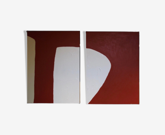 Lot de deux toiles motif abstrait rouille