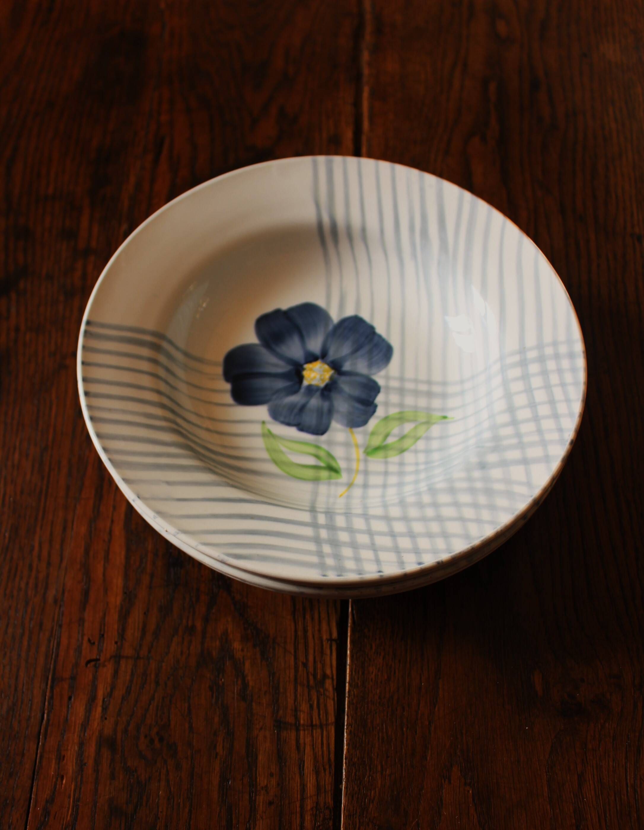 Lot 4 soup plates Blue Flower Hand Painted Collection Valentin Digoin Sarreguemines Coat of Arms