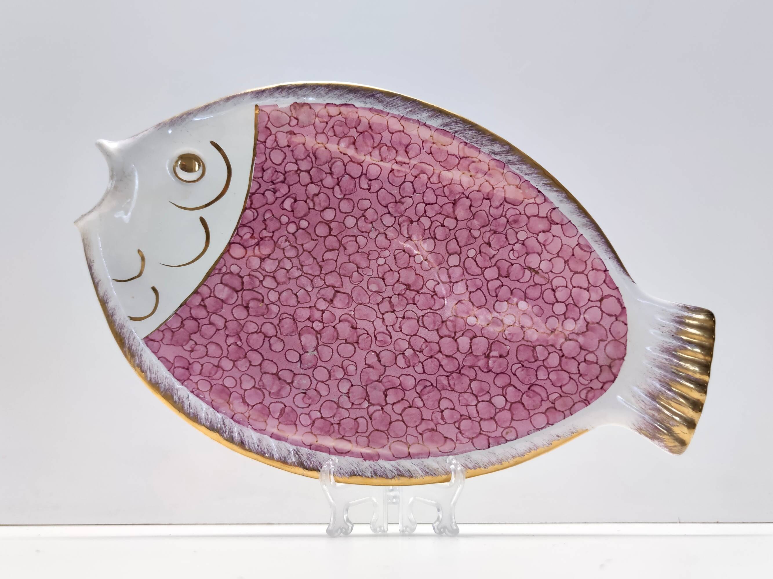 Large Ceramic Pink Fish Vide-Poche / Decorative Plate by Rometti, Italy