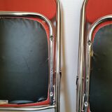 4 red and chrome folding chairs, Plichaise by Souvignet, France, 1970
