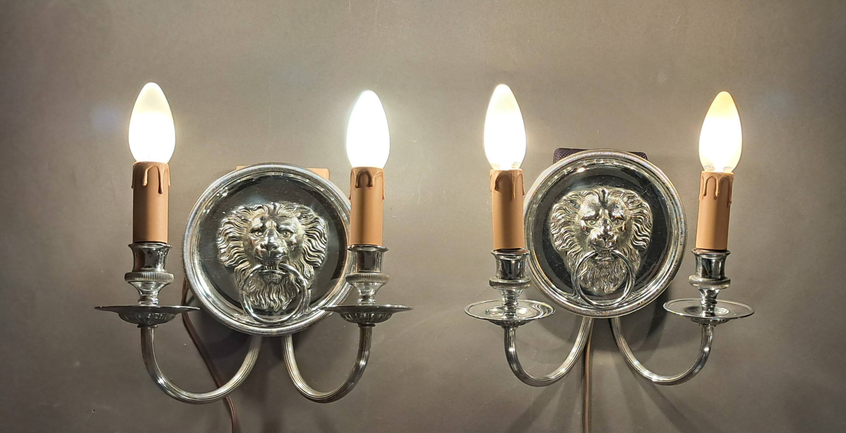 Pair of two-armed silver-plated bronze wall lights from Maison Charles, 1960.