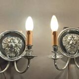 Pair of two-armed silver-plated bronze wall lights from Maison Charles, 1960.