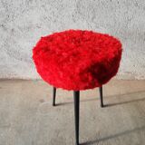 Tripod stool with vintage red moumoute seat