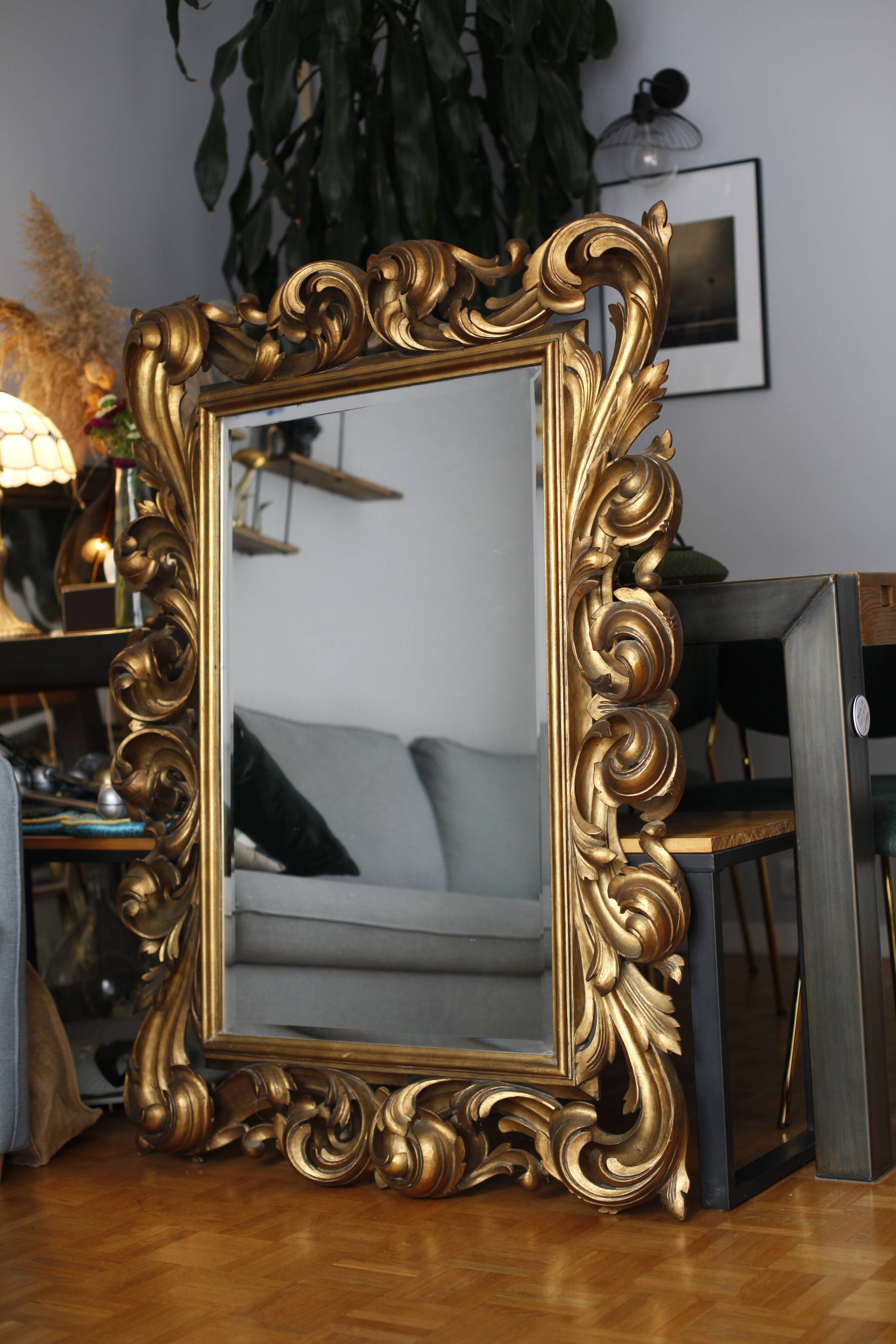 Miroir doré sculpté exceptionnel 92x128 bois