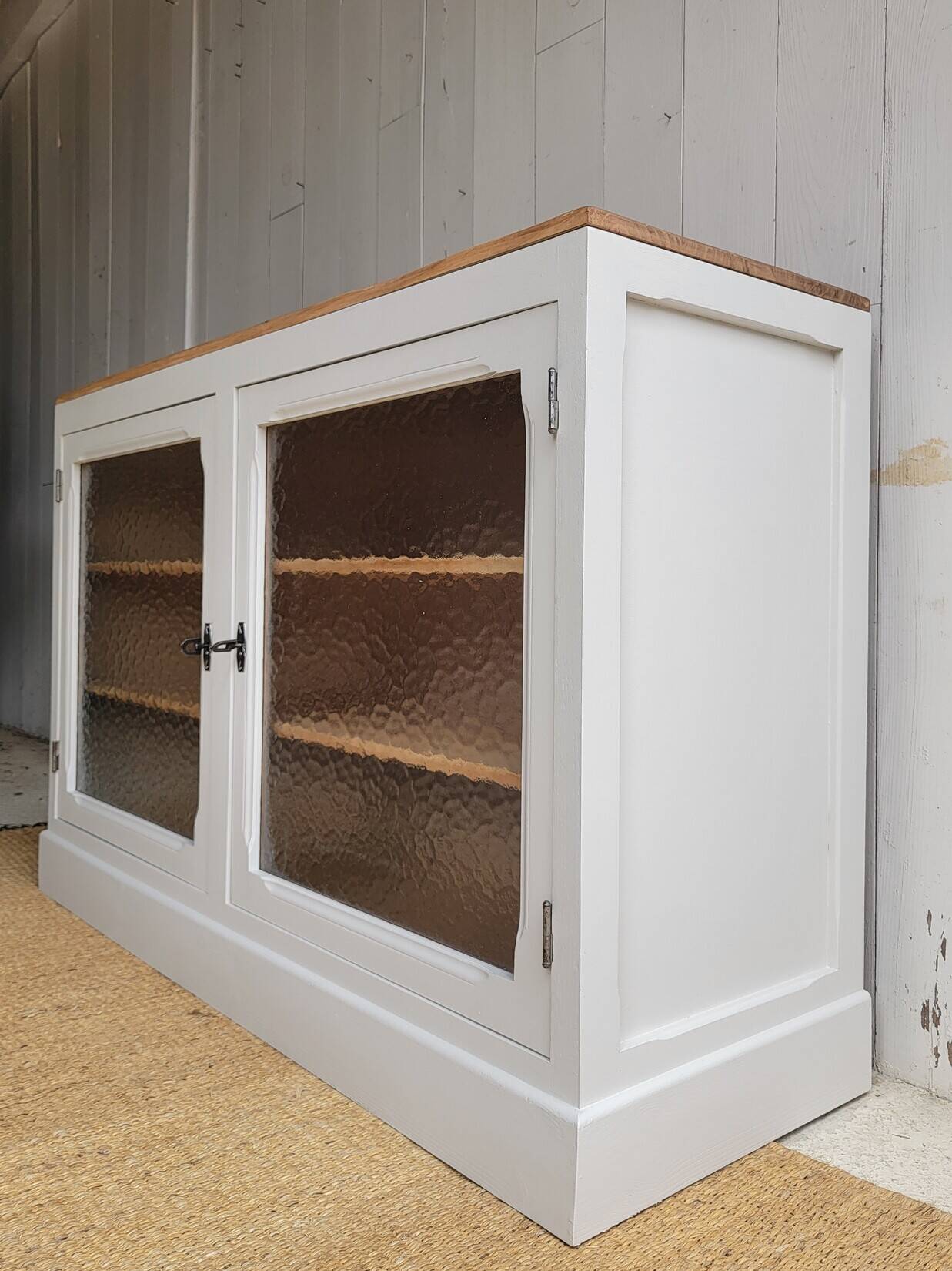 Beige glass and wood sideboard