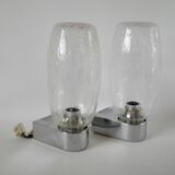 Pair of designer wall lights in blown glass and chrome by inda circa 1960-1970