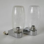 Pair of designer wall lights in blown glass and chrome by inda circa 1960-1970