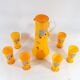 Art Nouveau lemonade service pitcher and 6 hand-painted glasses in bohemian glass early 20th century