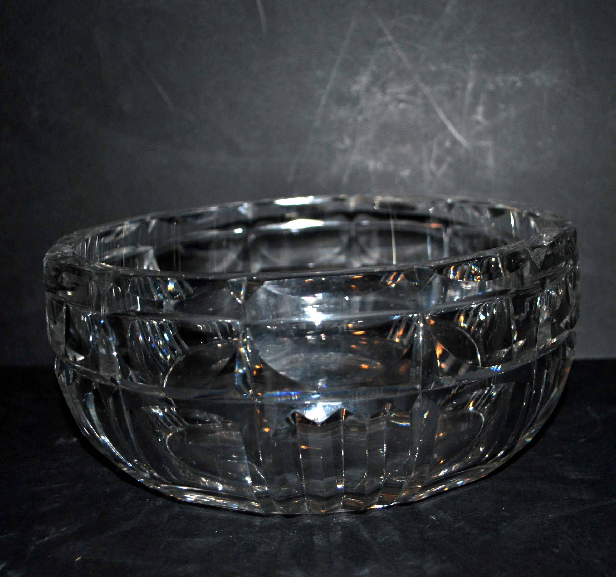 Salad bowl cut in art deco cut crystal beveled geometric decoration 20cm