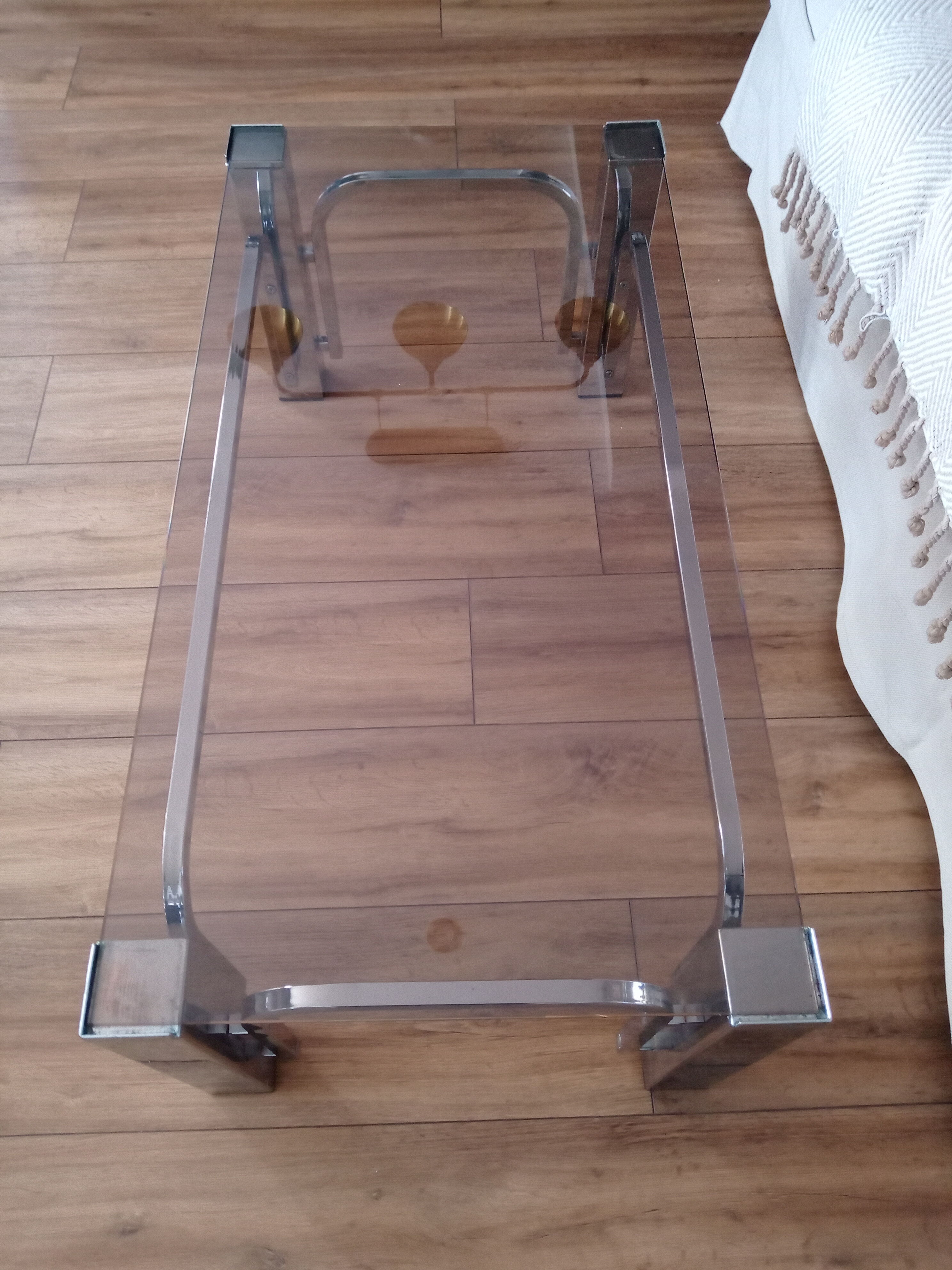 Vintage 70s lounge coffee table chrome-plated base and smoky glass tray