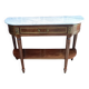 Louis XVI style half-moon console with veined white marble and drawer