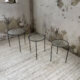 1950s metal and glass nesting coffee tables