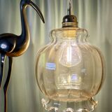 XL vintage globe pendant light in amber glass