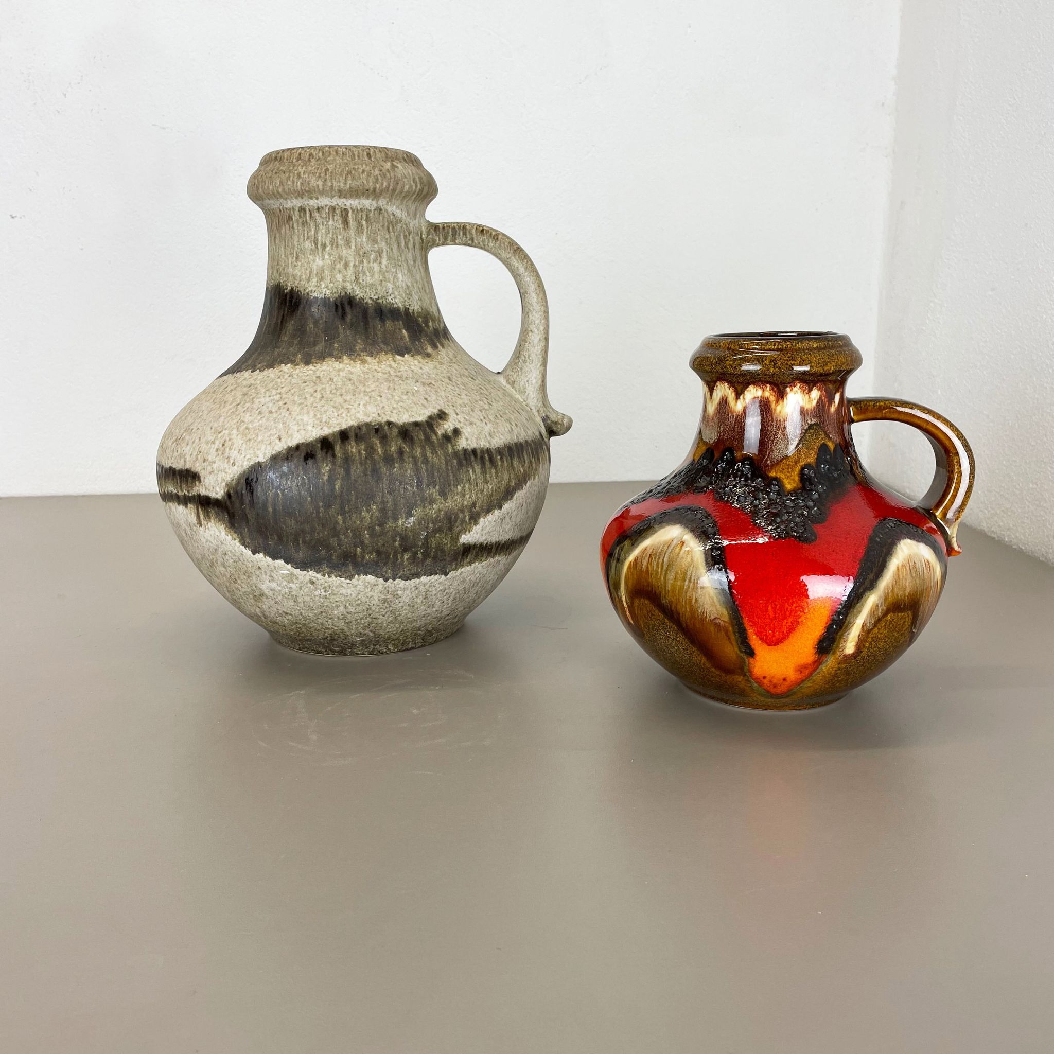 Set of Two Pottery Fat Lava Vases "Multi-Color" by Scheurich, Germany, 1970s