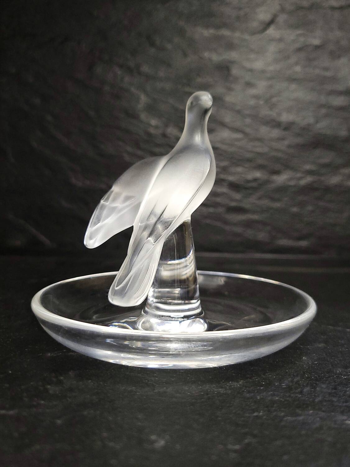 Lalique France – Satin-finished crystal dish with bird, vintage model