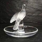 Lalique France – Satin-finished crystal dish with bird, vintage model