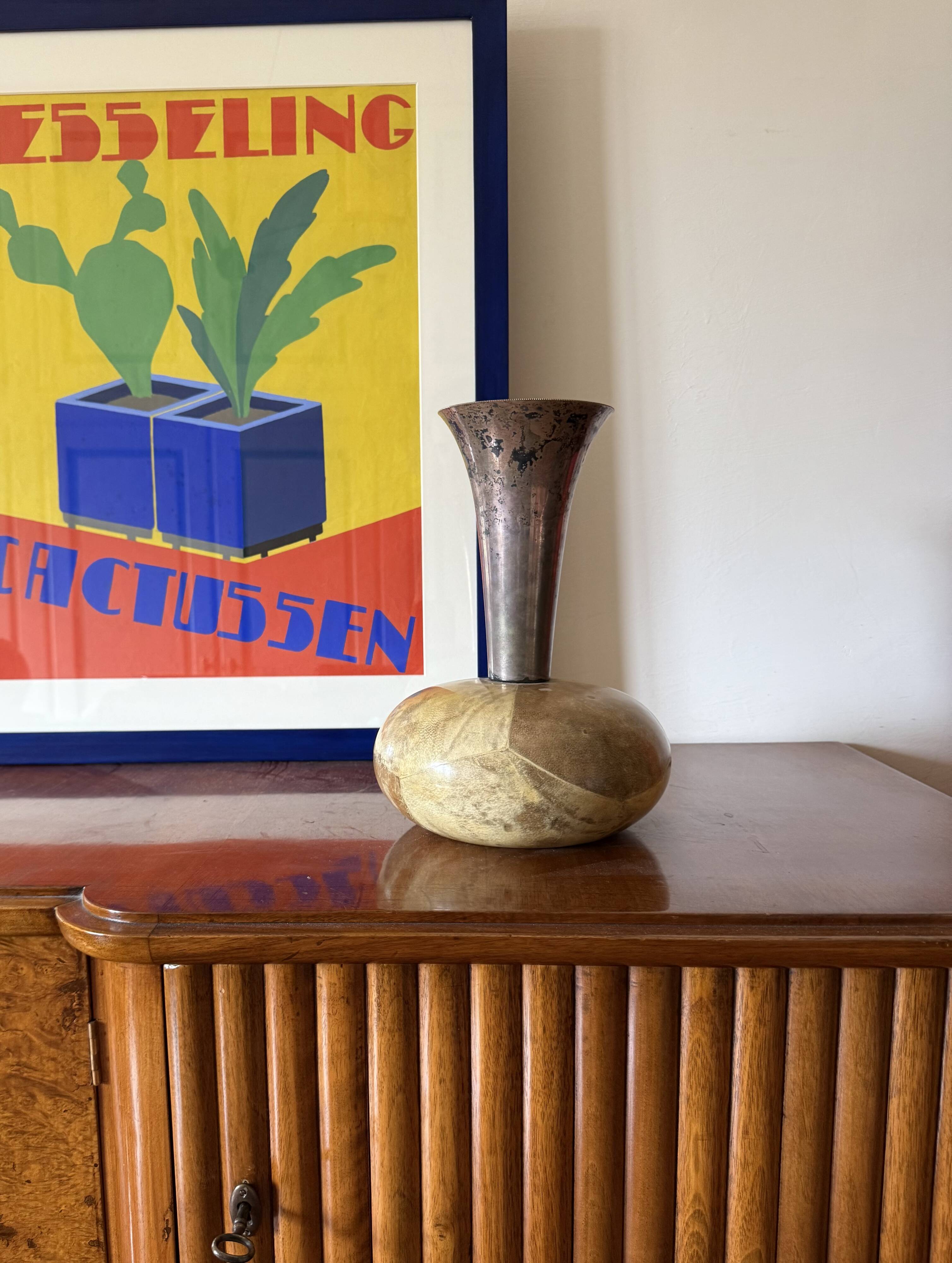 Mid-century cream parchment vase, Aldo Tura Italy 1950s