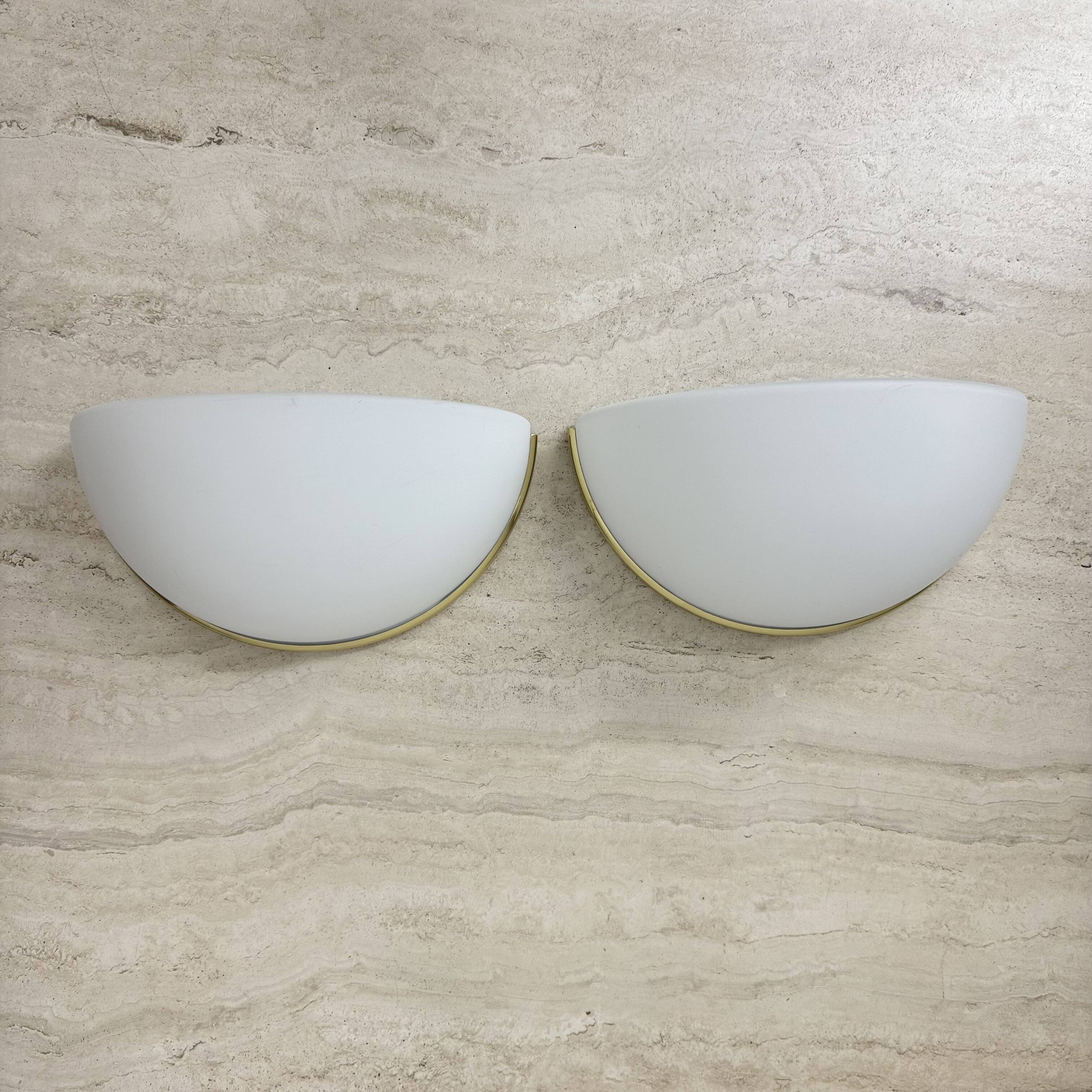 Pair of Limburg Glashütte wall lamp sconce opaline glass with golden detail