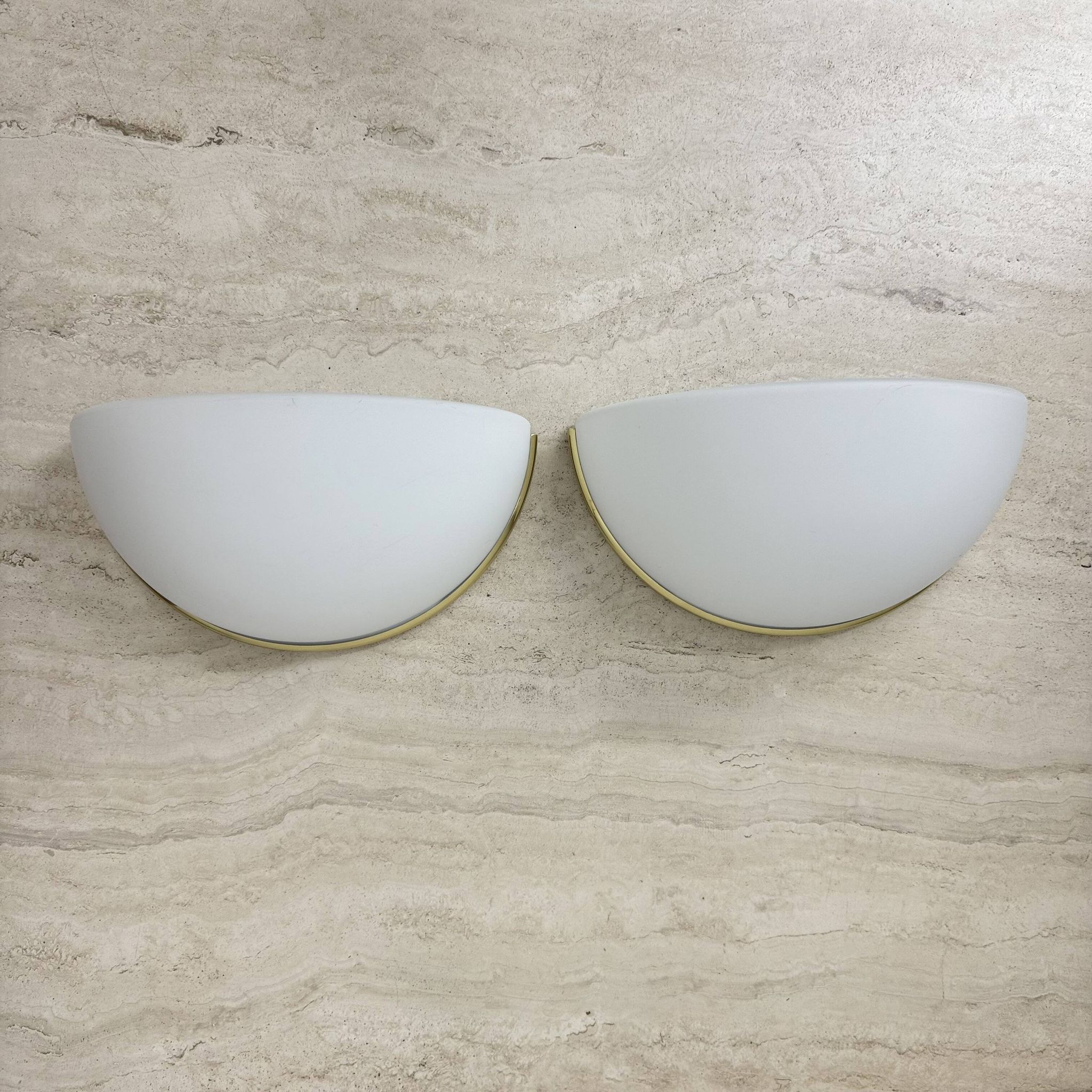 Pair of Limburg Glashütte wall lamp sconce opaline glass with golden detail