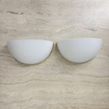 Pair of Limburg Glashütte wall lamp sconce opaline glass with golden detail