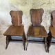 Set of six vintage brutalist wooden chairs.