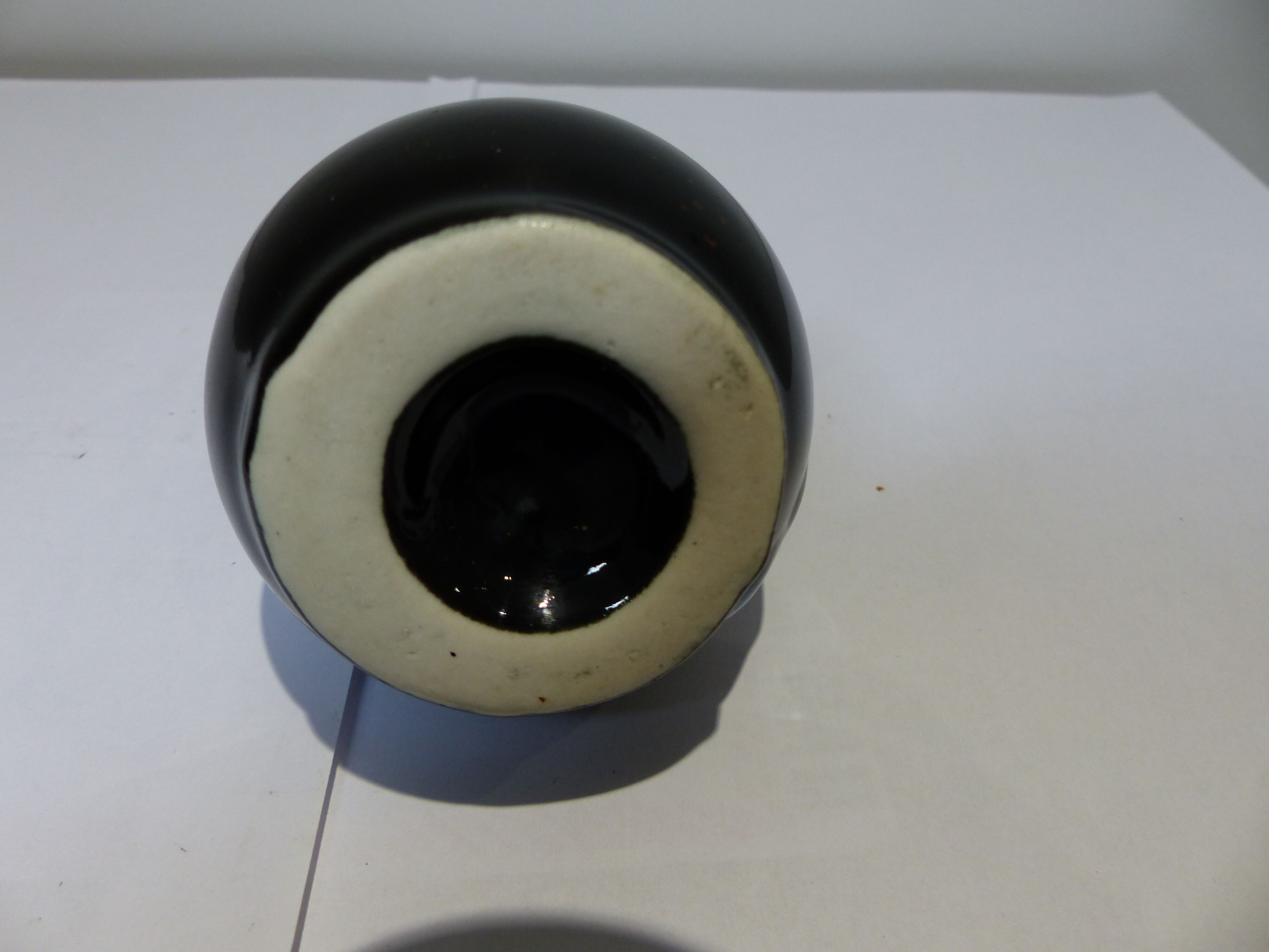 Small vintage ceramic pitcher Blue and brown black reflections