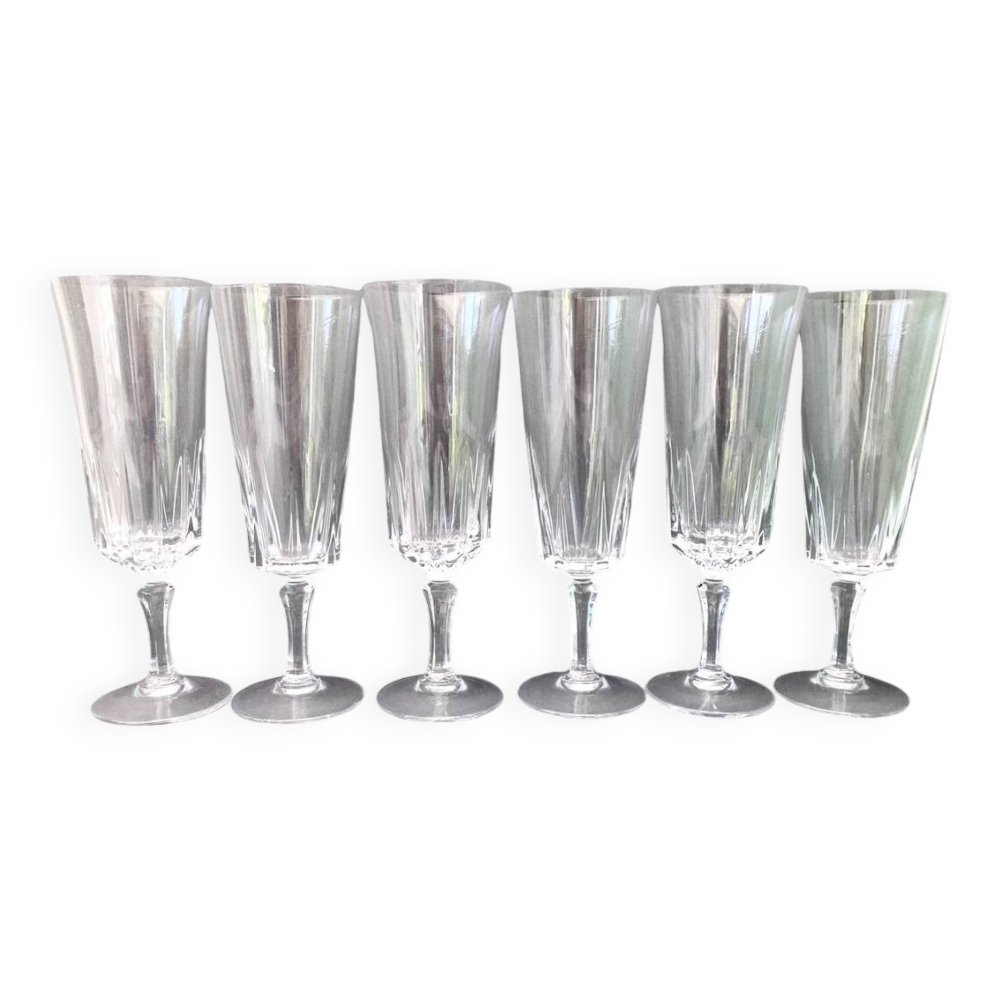 6 cut crystal champagne flutes