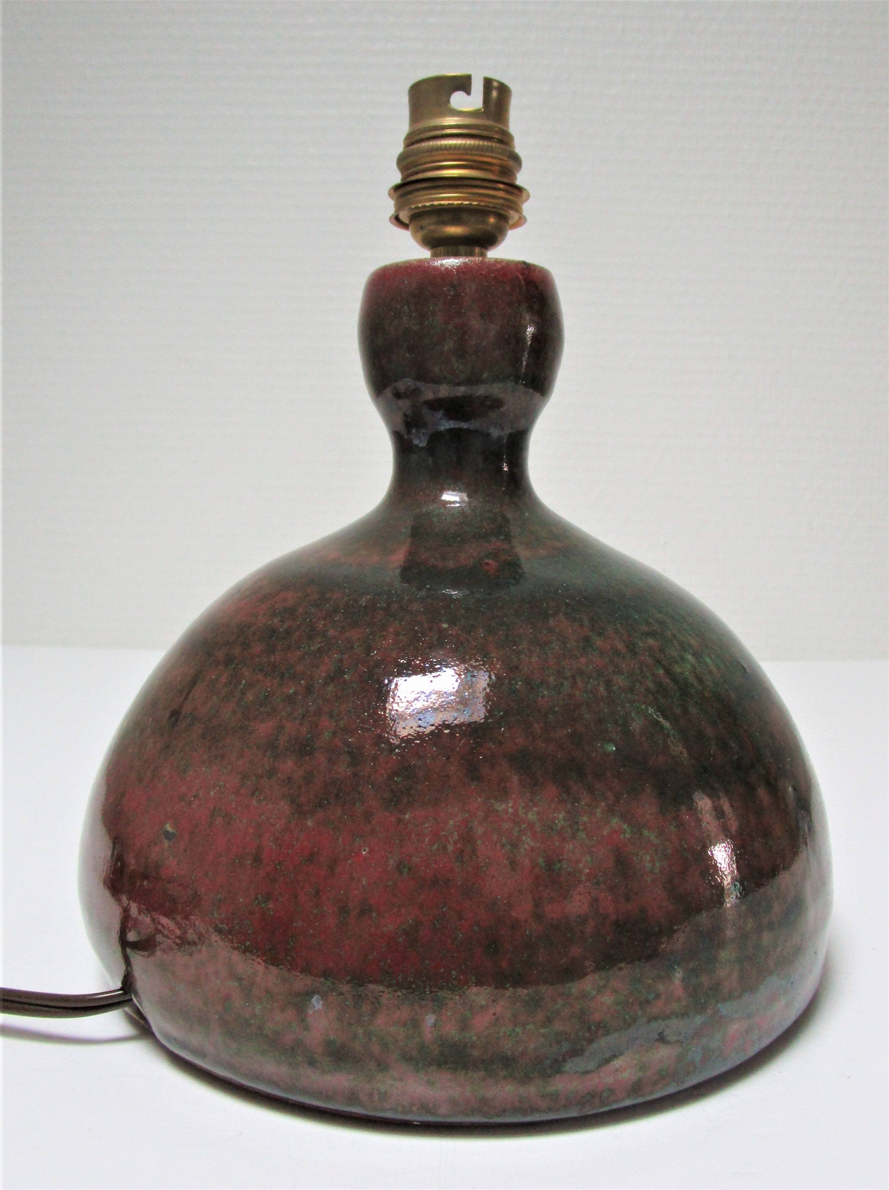 Enameled sandstone lamp base signed 70s