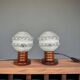 Pair Portuguese mid century wooden  table lamps