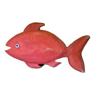 Large Orange Wooden Fish, Late 20th Century