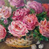 Oil on canvas, bouquet of flowers by Lysiane Boit.