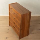 Classic shoe cabinet from the 1960s, walnut veneer, four drop-down doors, two drawers