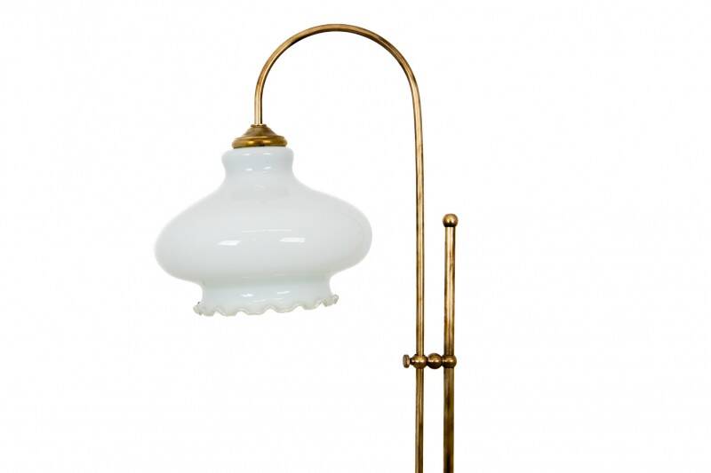 Standing metal lamp with glass shade
