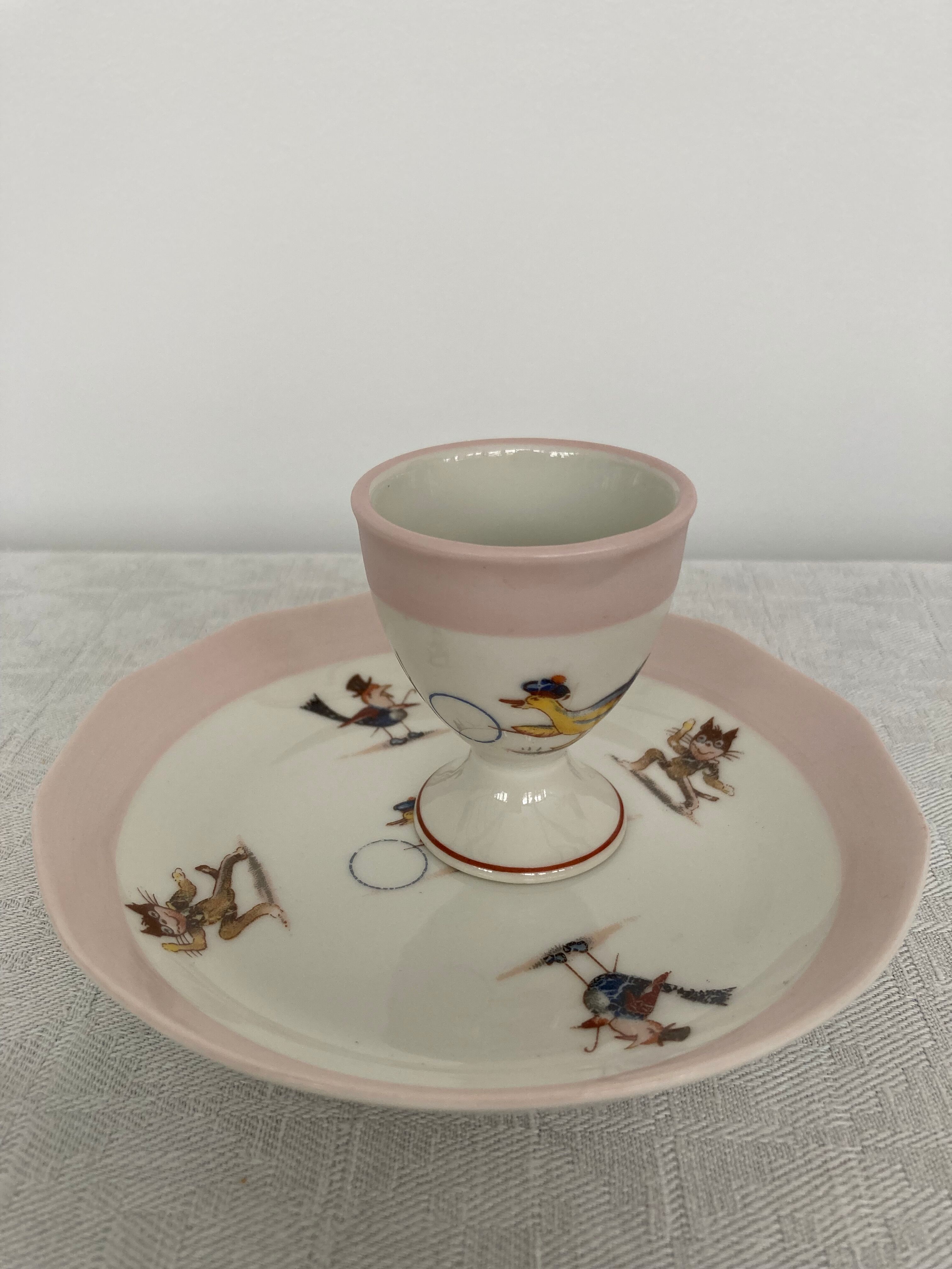 Set cockerel saucer children porcelain Limoges Chapus