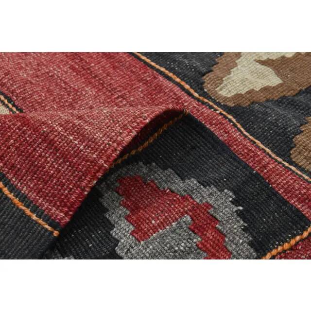 1970s Vintage Turkish Oushak Handmade Wool Cotton Red Runner Rug 140x353