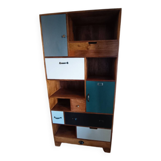 Bookcase 6 drawers 2 doors in multicolor mango wood