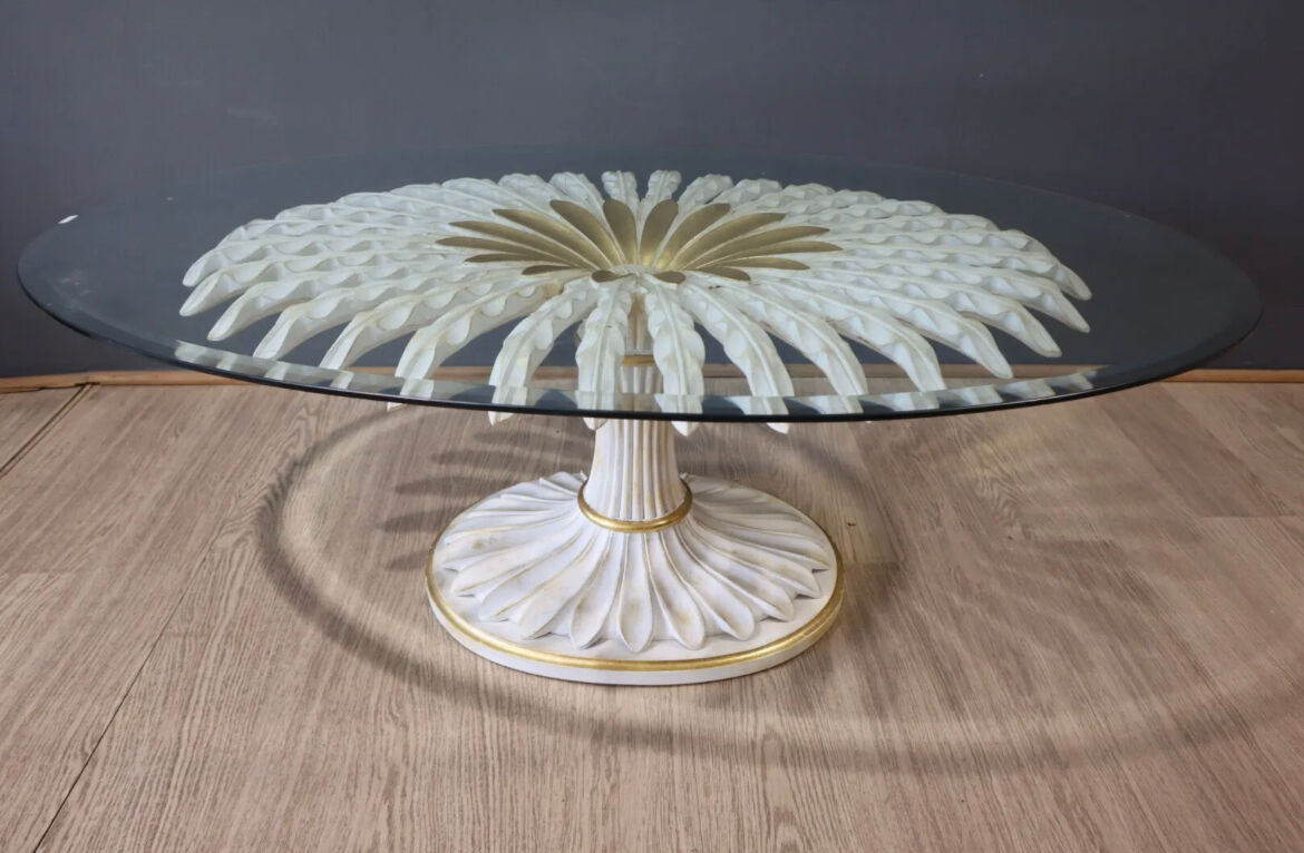 Oval coffee table "palm tree" in metal and glass