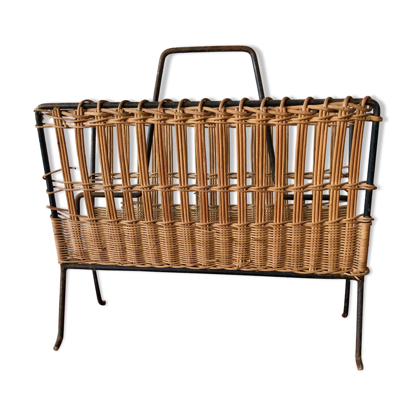 Vintage rattan magazine holder