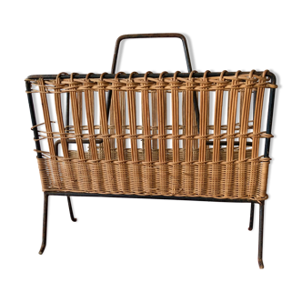 Vintage rattan magazine holder