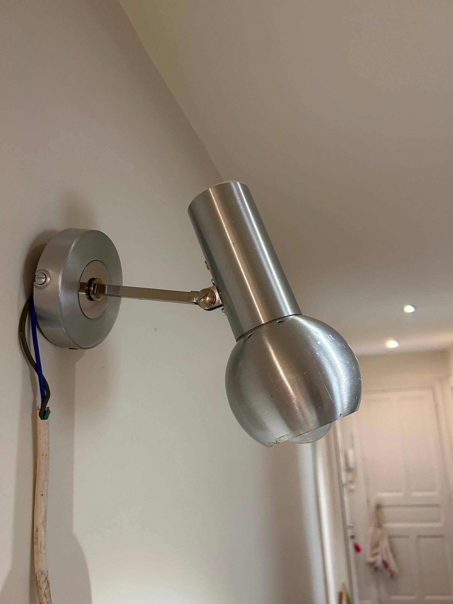 brushed metal wall light 1970
