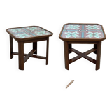 Art Deco side table in mahogany and top covered with a fabric under glass plate