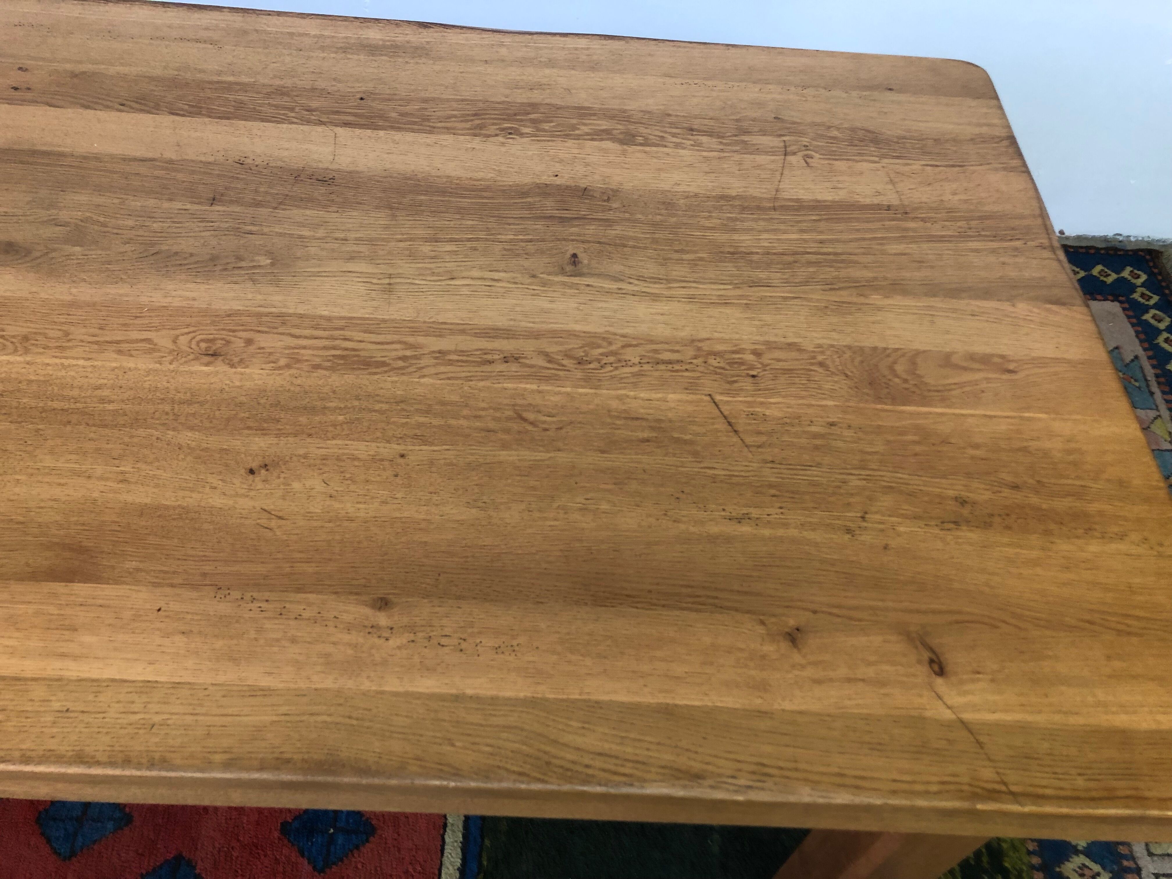 Solid oak table with extension cords