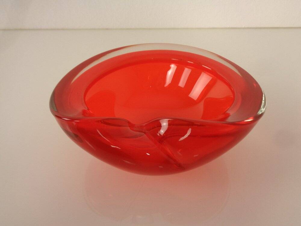 Vintage Italian Red Murano Glass Ashtray, 1960s