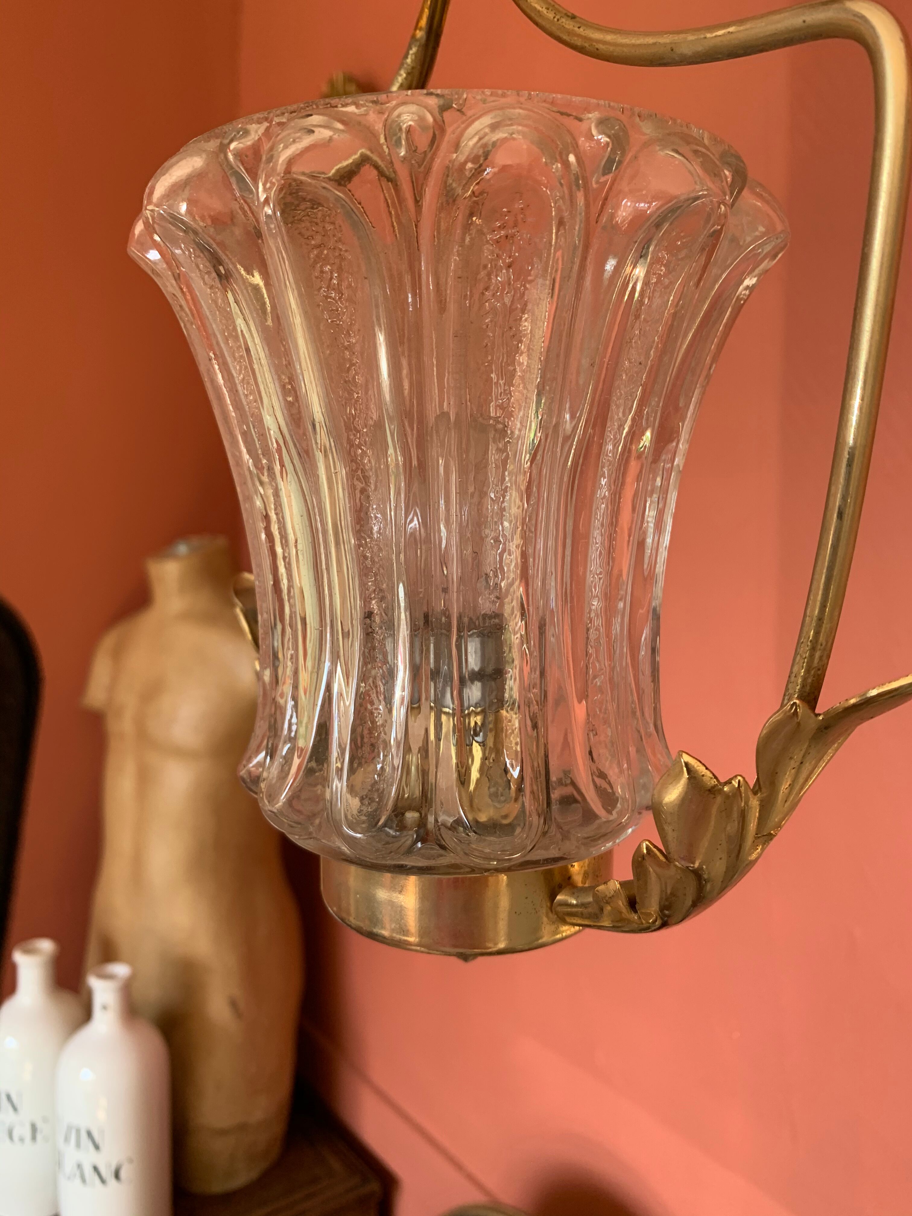 Glass and brass hanging lamp