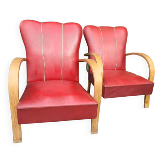 2 fauteuils skaï et bois